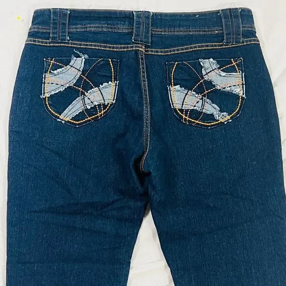 Sexy Embroidered Pocket Distressed Southwestern Stretch Dark Wash Jeans Size 12 - Picture 11 of 12